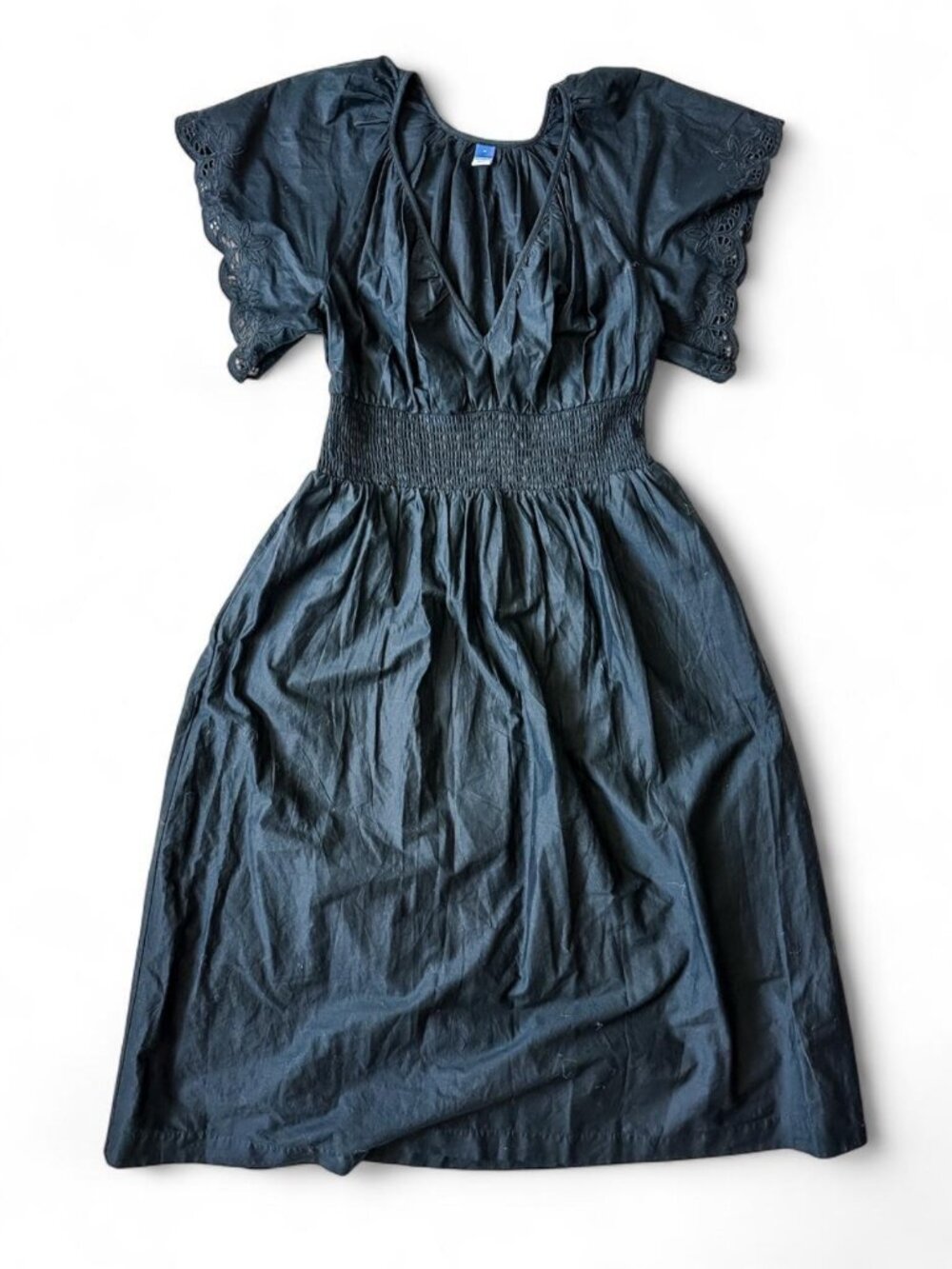 Old Navy Women's Black Eyelet Flutter Sleeve Midi Dress - Size Medium